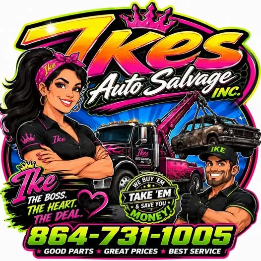 Ike’s Auto Salvage brand artwork: Good parts, great prices, best service